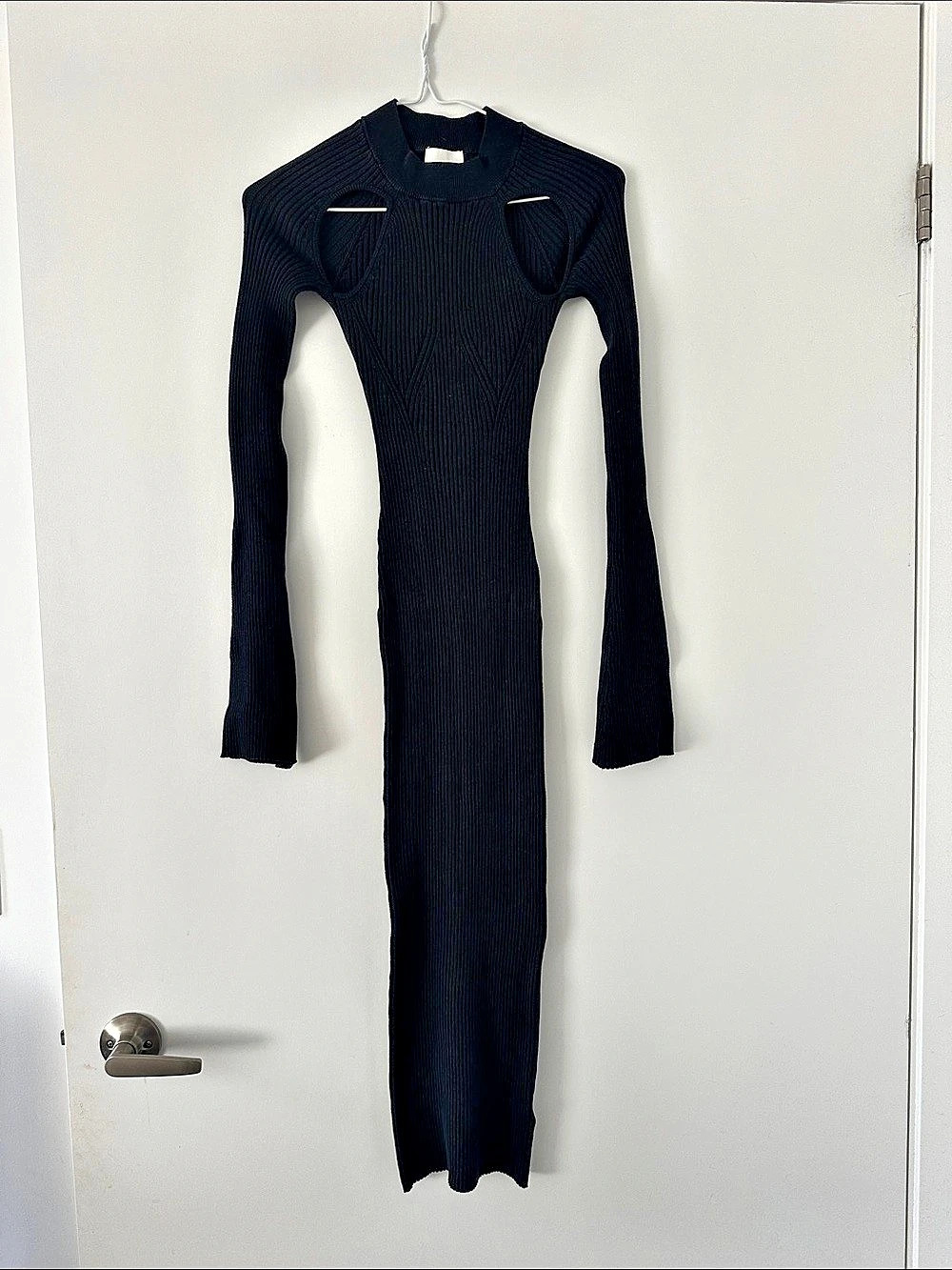 Black Ribbed Cutout Maxi bodycon sweater Dress Like New